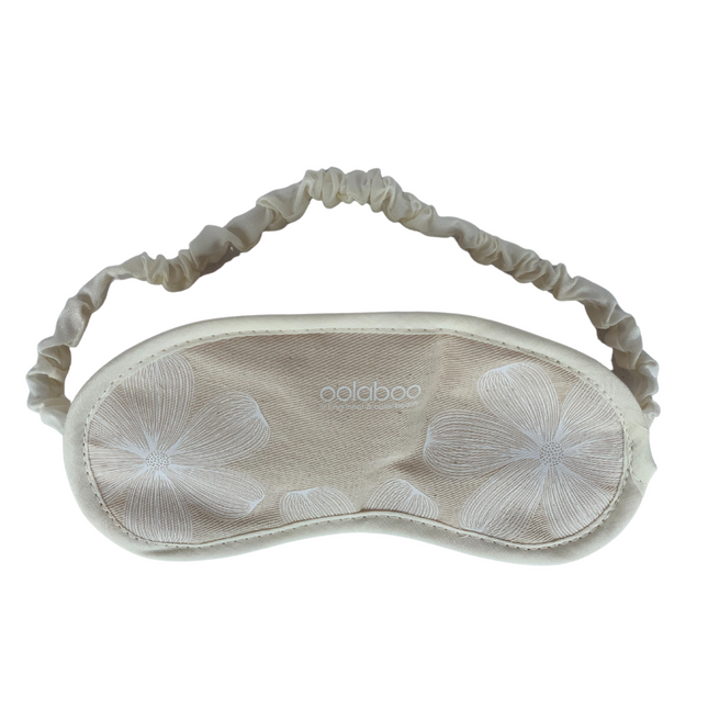 Katoenen slaapmasker, beige met witte bloemen