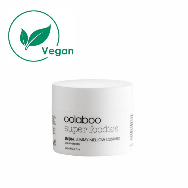 Oolaboo super foodies jummy mellow custard, een hair custard met vezels en fiber, vegan.