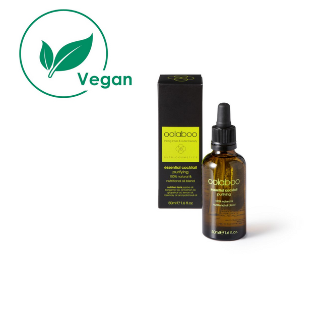 Oolaboo essential cocktail, een essentiële olie met zuiverende, desinfecterende en verzachtende eigenschappen, vegan.