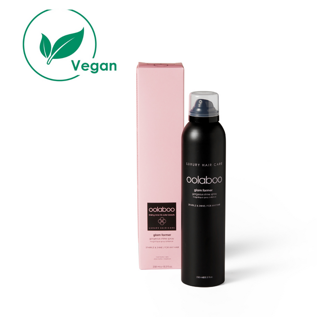 Oolaboo glam former glansspray voor het haar.