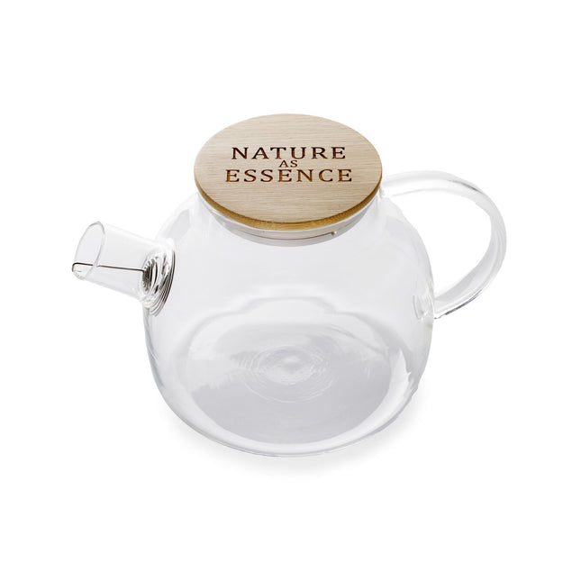 Glazen theepot voor losse thee, inclusief zeef in schenktuit.