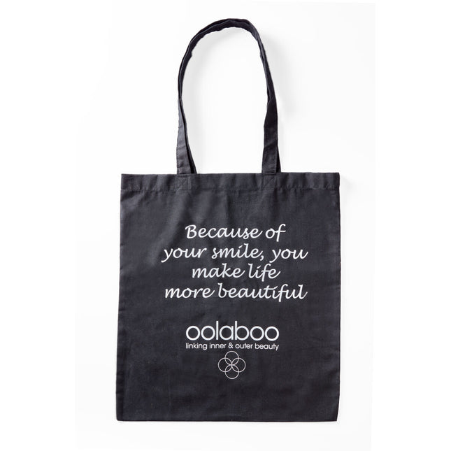 Oolaboo zwarte katoenen draagtas met quote.