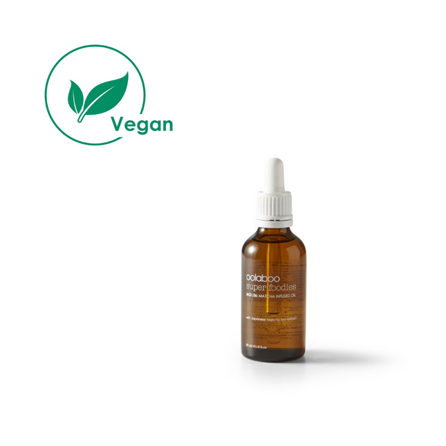 Oolaboo super foodies matcha infused oil, een haarolie op basis van matcha, vegan.